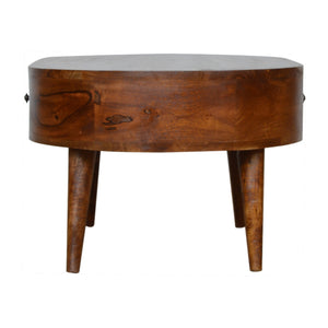 Chestnut Rounded Coffee Table, Nordic Legs, 2-Drawers