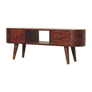 Chestnut Round Open Media Unit, 2-Drawers, 1 Open Slot