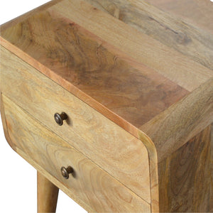 Solid Wood Curved Bedside, 2 Drawers, Oak-ish