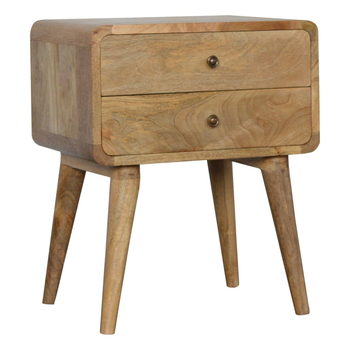 Solid Wood Curved Bedside, 2 Drawers, Oak-ish