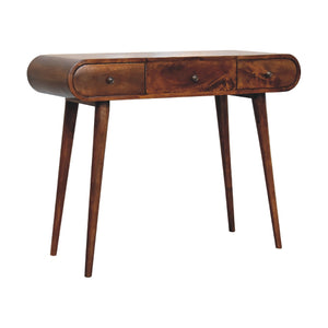 Chestnut Mirror Dressing Table, Nordic Legs, 2-Drawers, Compartments for Storage