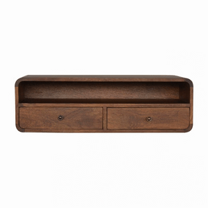 Solid Wood Floating Console, 2-Drawers, 1 Open Slot