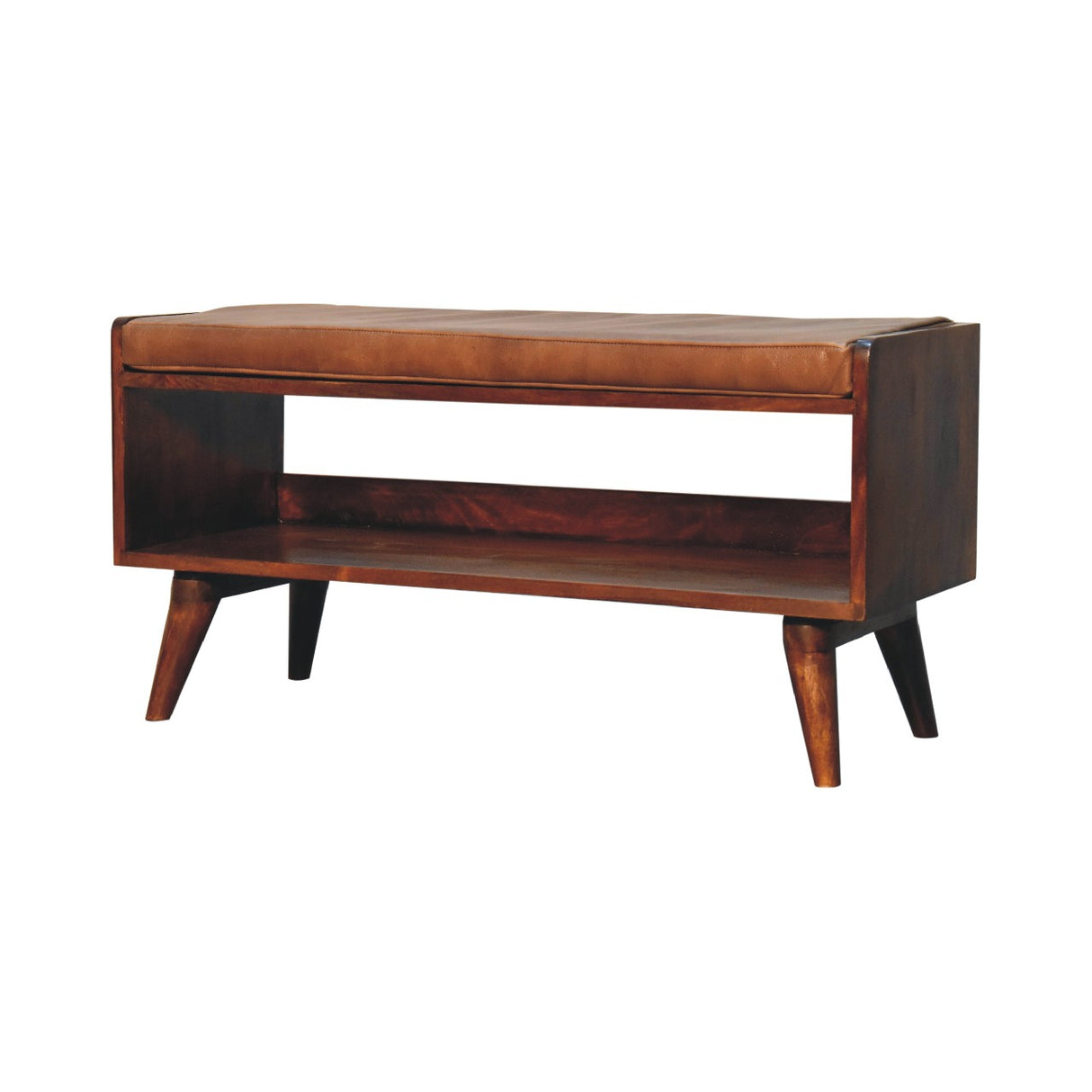 Solid Wood Chestnut Bench with Leather Seat Pad
