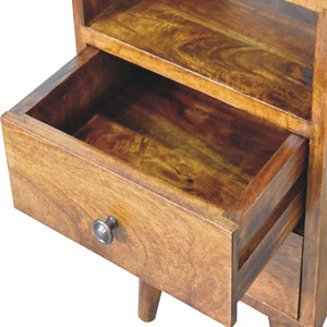 Solid Wood Mini Classic Chestnut Bedside, 2-Drawers, 1 Open Slot, Nordic Legs