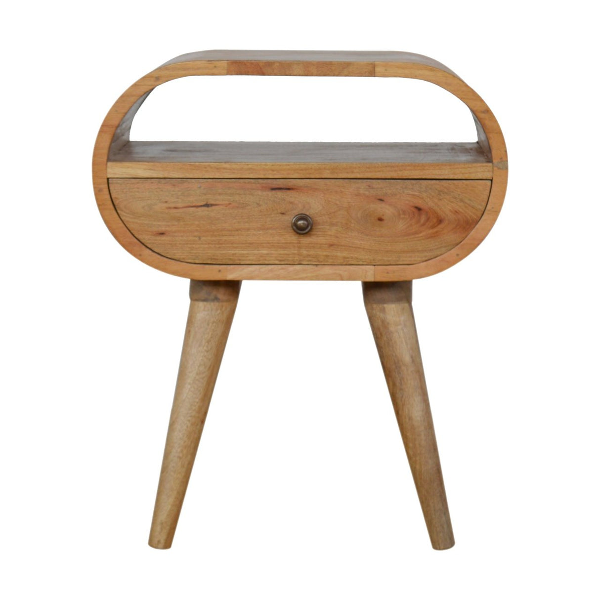 Circular Open Slot Nightstand, 1-Drawer, 1 Open Slot, Nordic Legs