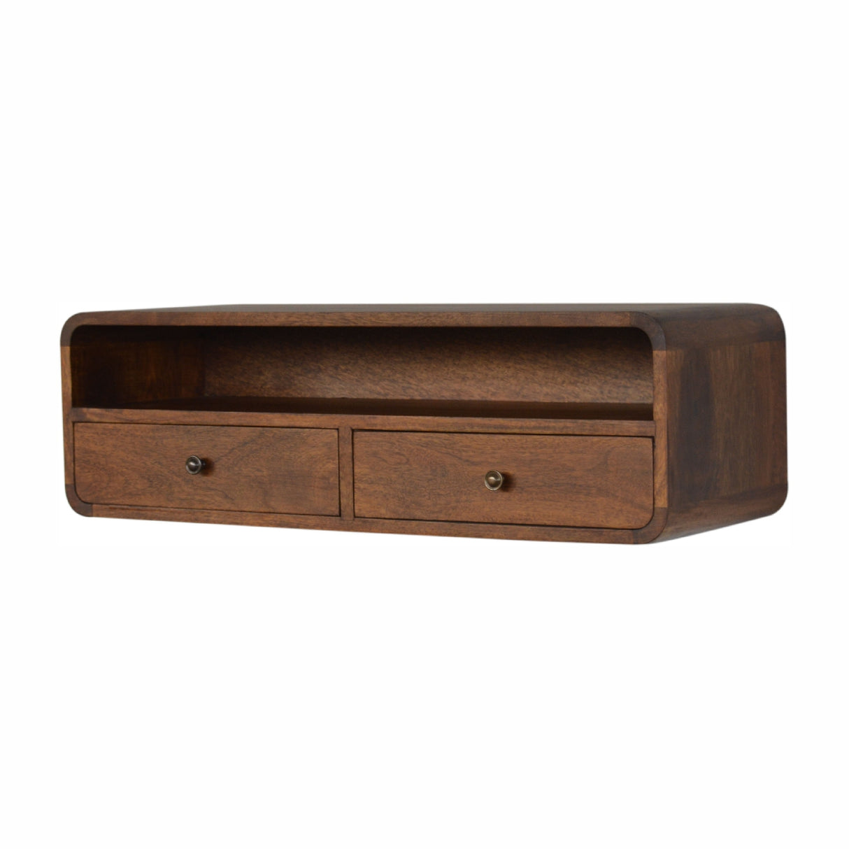 Solid Wood Floating Console, 2-Drawers, 1 Open Slot