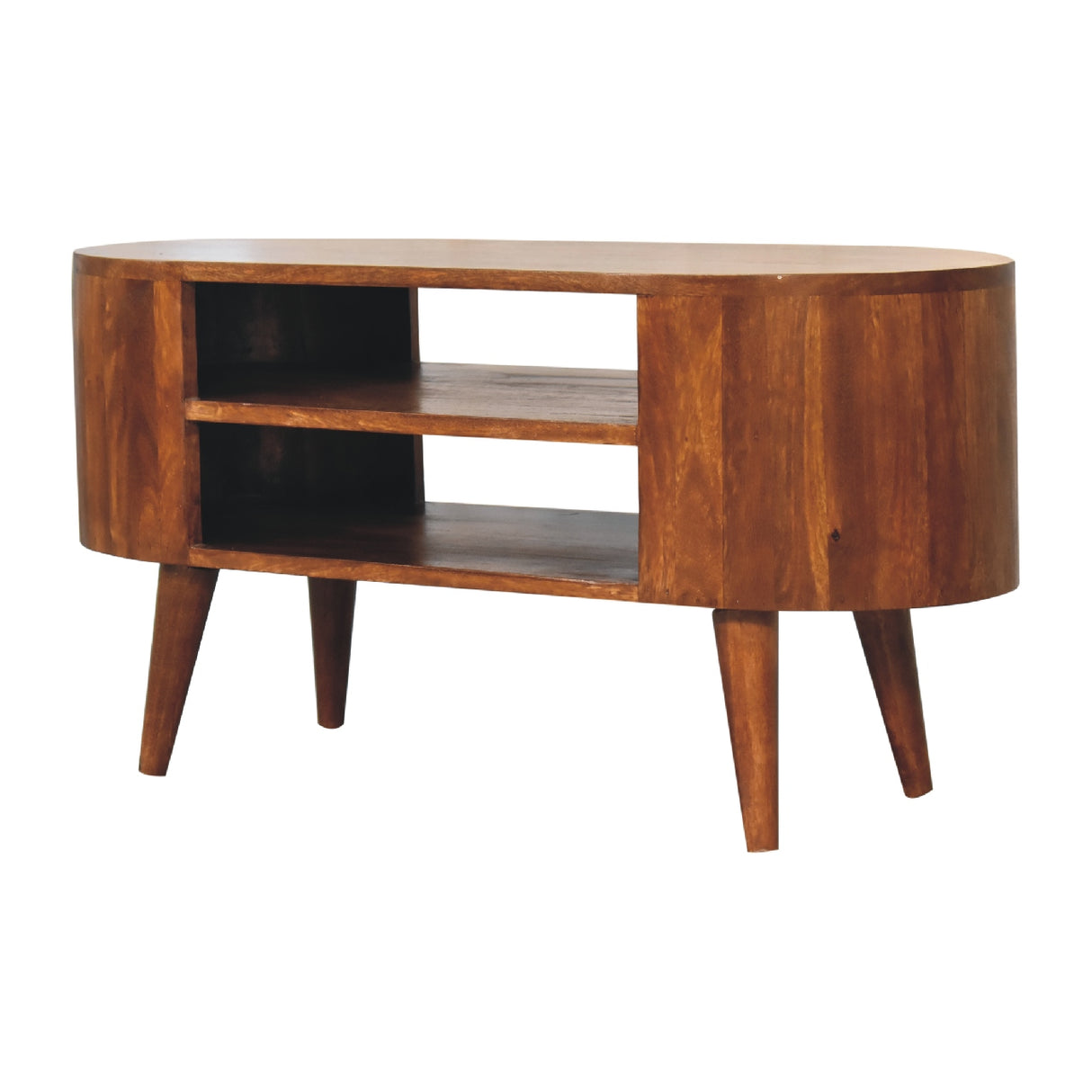 Solid Wood Cortez Chestnut Media Unit, 2 Open Shelves, Nordic Legs