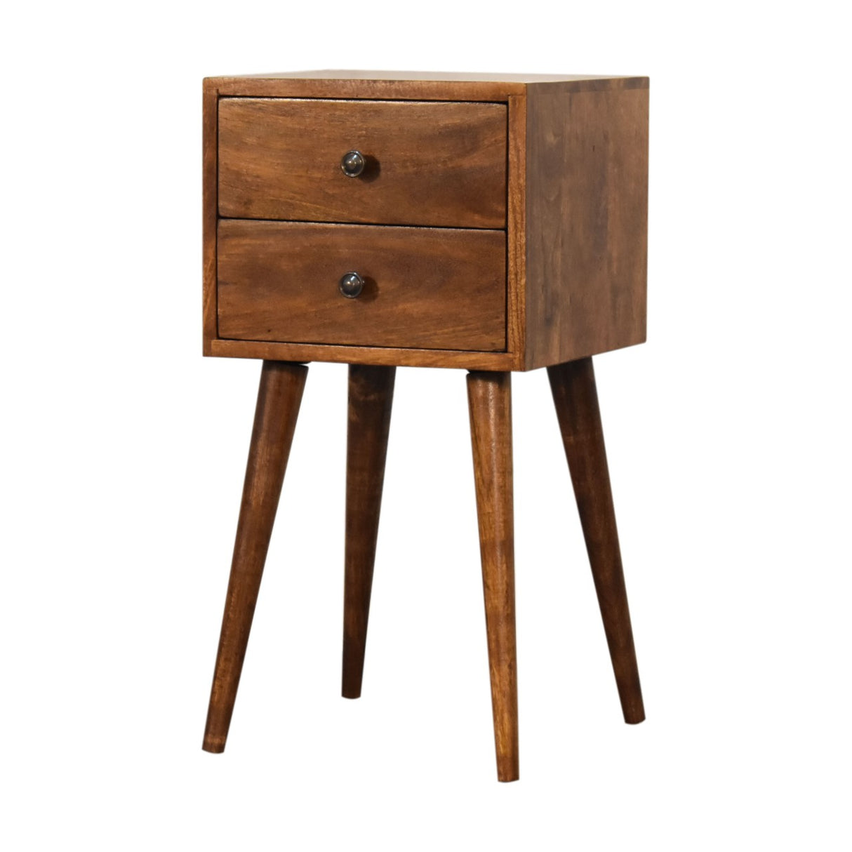 Solid Wood Mini Nightstand, 2-Drawers, Chestnut