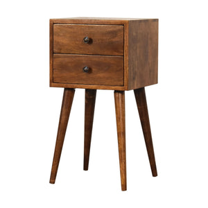 Solid Wood Mini Nightstand, 2-Drawers, Chestnut