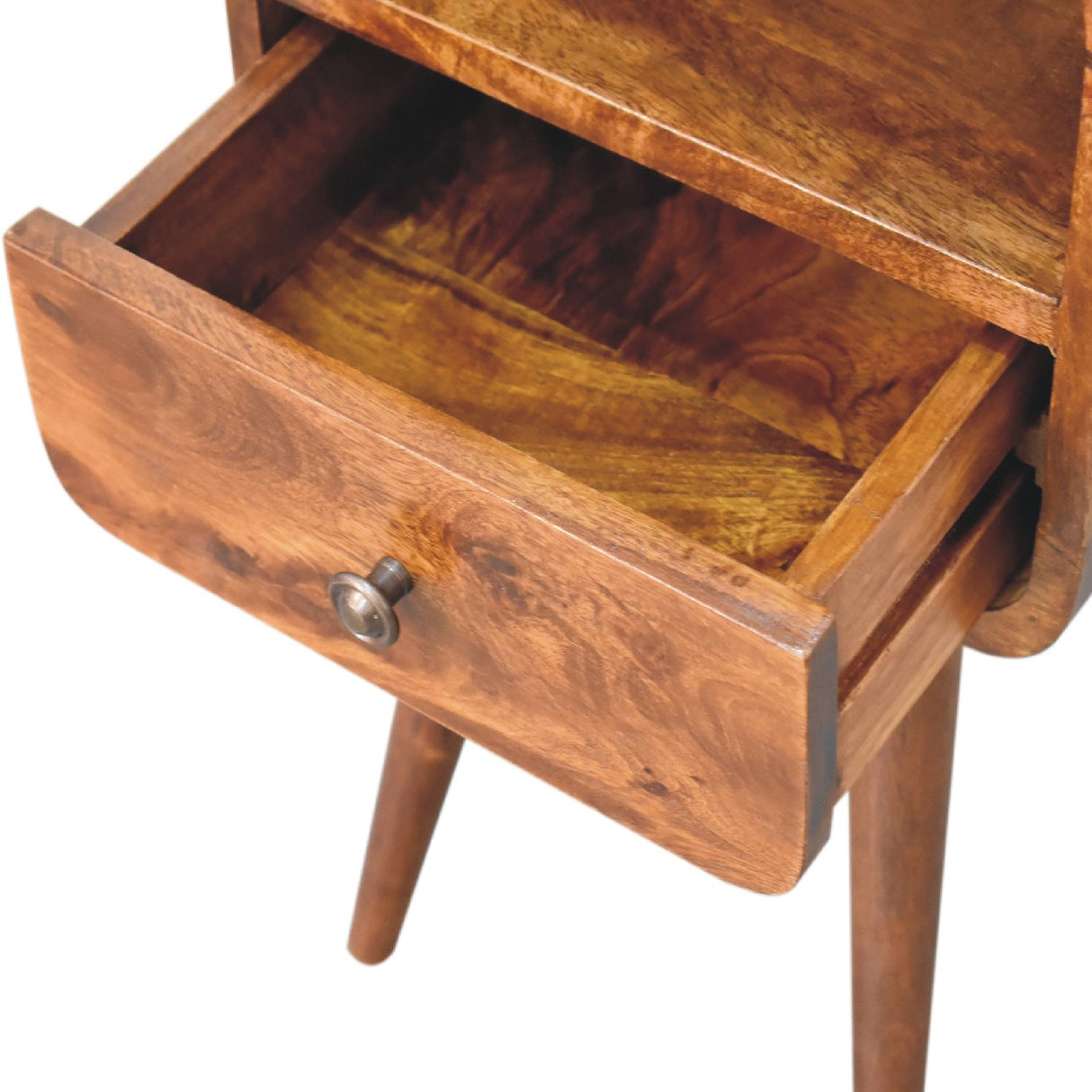 Solid Wood Mini Curve Bedside, 1-Drawer, 1 Open Slot, Chestnut