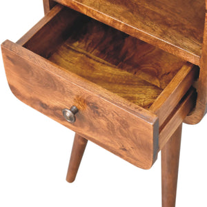 Solid Wood Mini Curve Bedside, 1-Drawer, 1 Open Slot, Chestnut