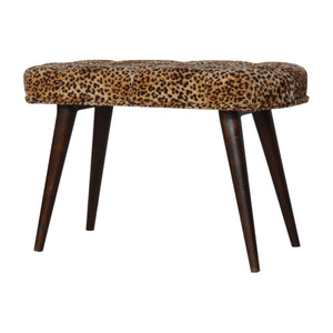 Solid Wood Leopard Print Deep Button Upholstered Bench