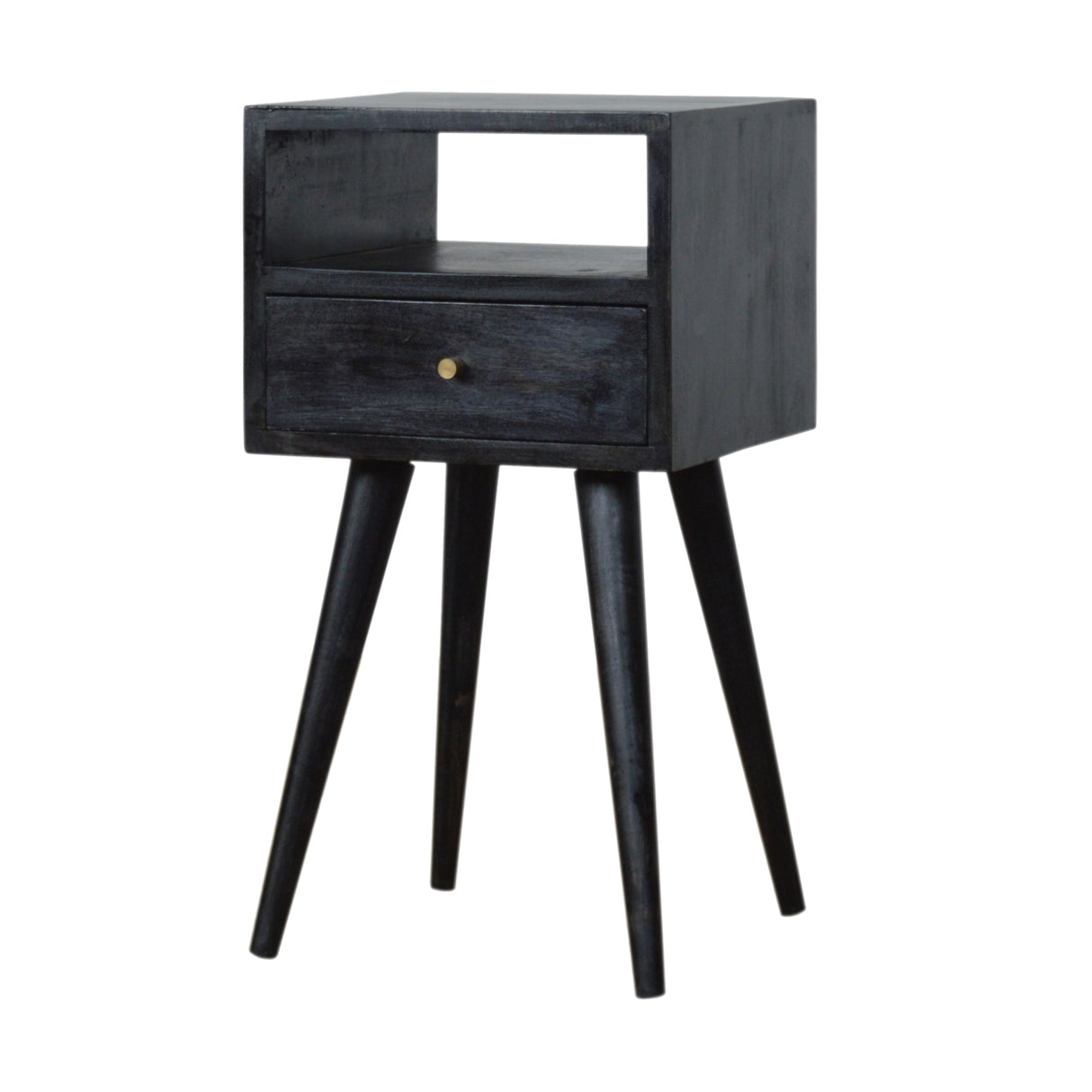 Solid Wood, Mini Nightstand, 1-Drawer, 1 Open-Slot, Ash