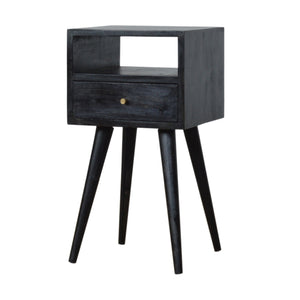 Solid Wood, Mini Nightstand, 1-Drawer, 1 Open-Slot, Ash