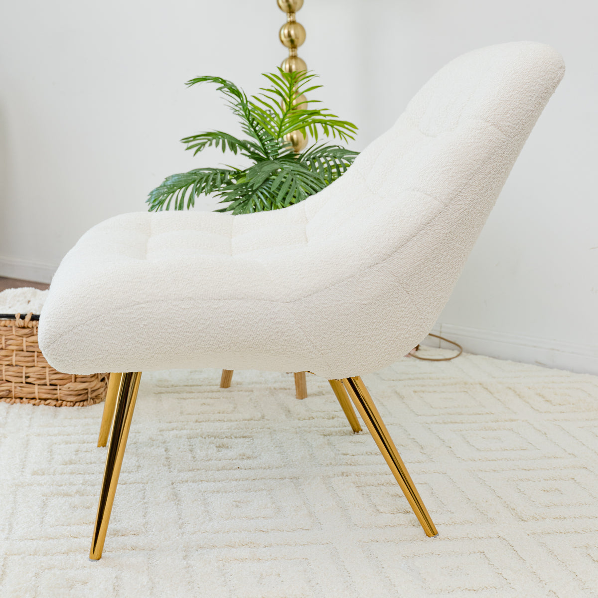 Aubrey French Boucle Lounge Chair with High-Density Foam - White Boucle