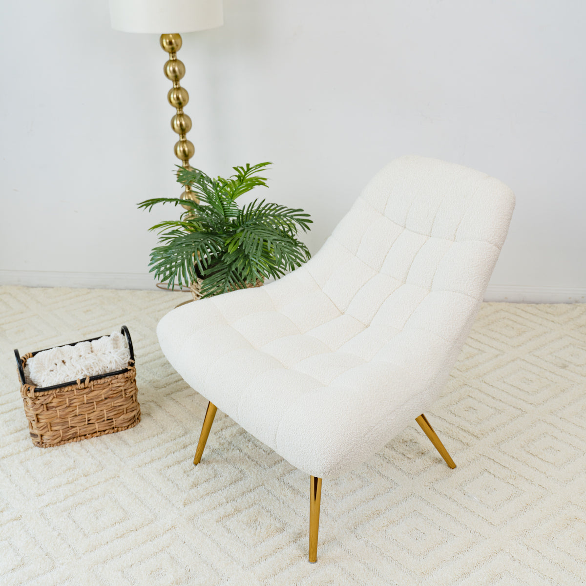 Aubrey French Boucle Lounge Chair with High-Density Foam - White Boucle