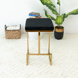Mid Century Modern Luxury Upholstered Stool with Velvet – Charcoal