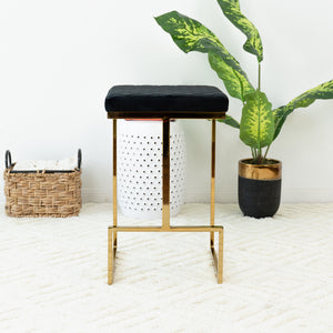 Mid Century Modern Luxury Upholstered Stool with Velvet – Charcoal