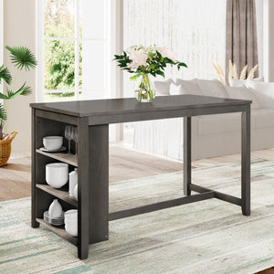 TOPMAX 5 Pieces Counter Height Rustic Farmhouse Dining Room Wooden Bar Table Set with 4 Chairs, Gray