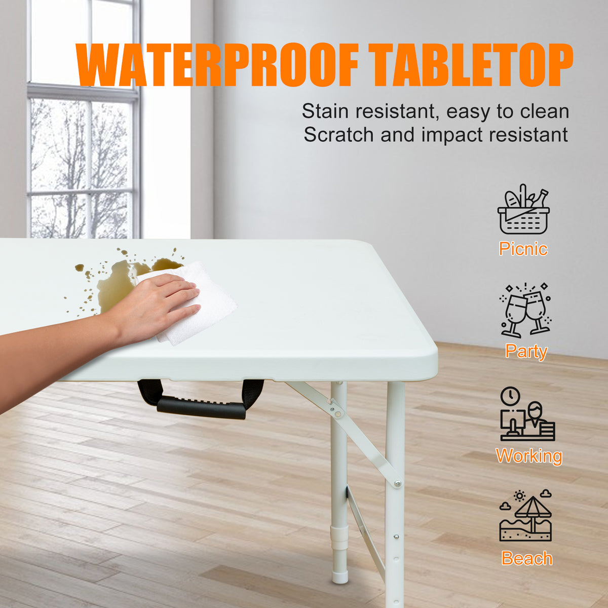 4ft Portable Folding Table with Durable Design - White or Black