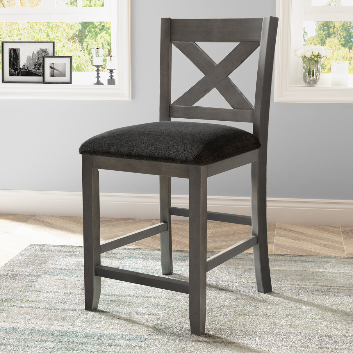 TOPMAX 5 Pieces Counter Height Rustic Farmhouse Dining Room Wooden Bar Table Set with 4 Chairs, Gray