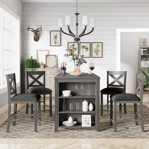 TOPMAX 5 Pieces Counter Height Rustic Farmhouse Dining Room Wooden Bar Table Set with 4 Chairs, Gray