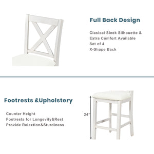 TOPMAX 5 Pieces Counter Height Rustic Farmhouse Dining Room Wooden Bar Table Set with 4 Chairs, White