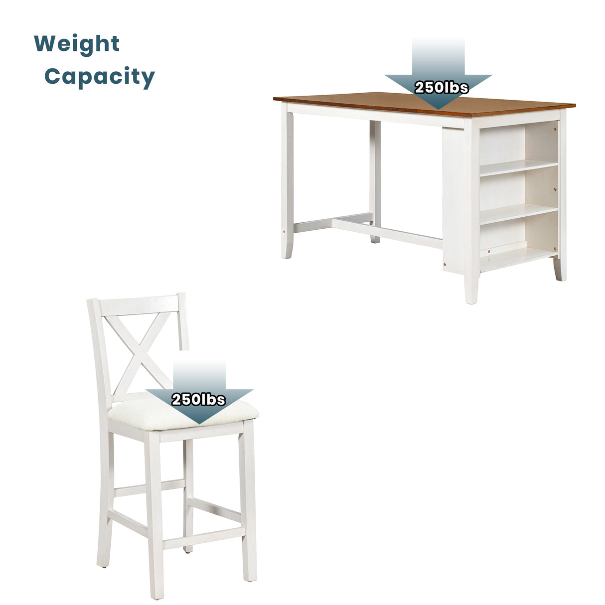 TOPMAX 5 Pieces Counter Height Rustic Farmhouse Dining Room Wooden Bar Table Set with 4 Chairs, White
