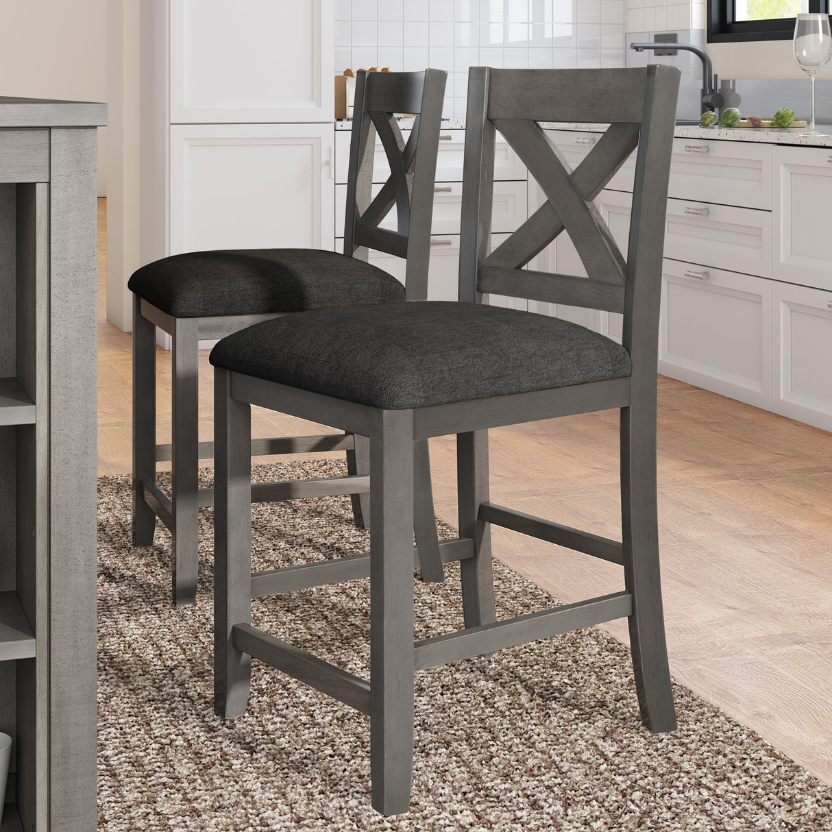 TOPMAX 5 Pieces Counter Height Rustic Farmhouse Dining Room Wooden Bar Table Set with 4 Chairs, Gray