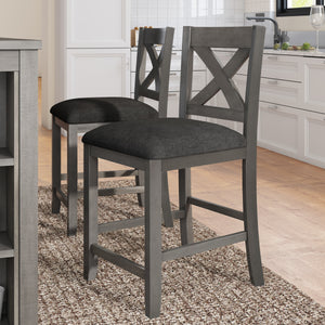 TOPMAX 5 Pieces Counter Height Rustic Farmhouse Dining Room Wooden Bar Table Set with 4 Chairs, Gray
