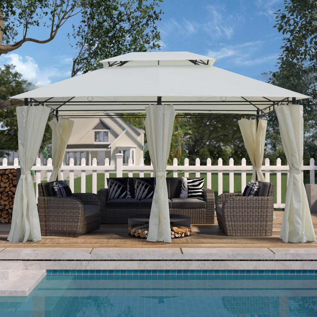 13x10 Outdoor Patio Gazebo Canopy Tent with Ventilated Double Roof