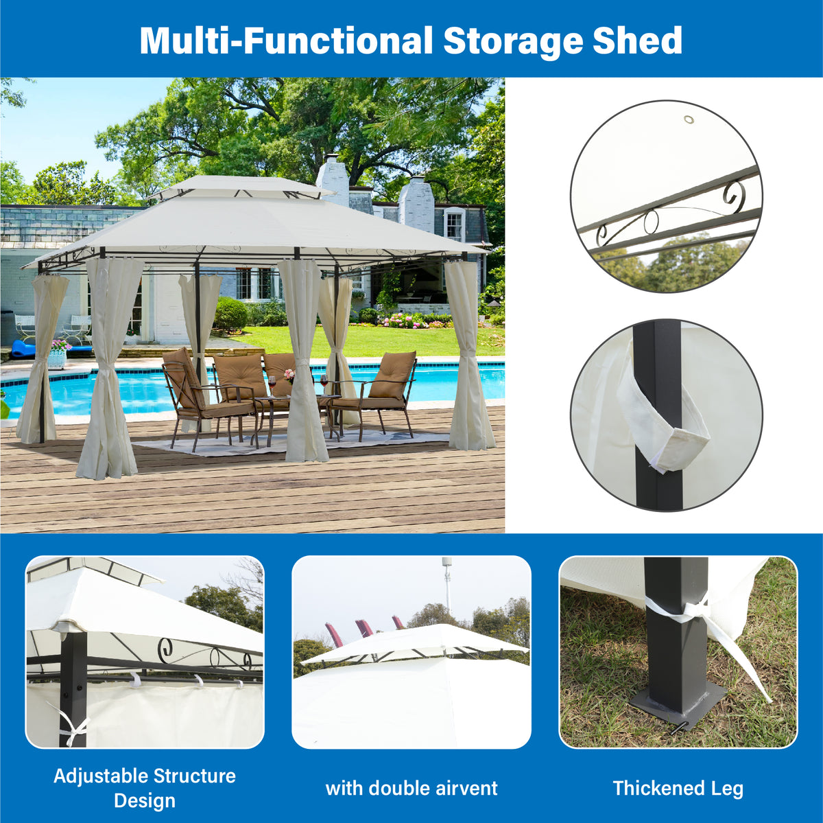 13x10 Outdoor Patio Gazebo Canopy Tent with Ventilated Double Roof