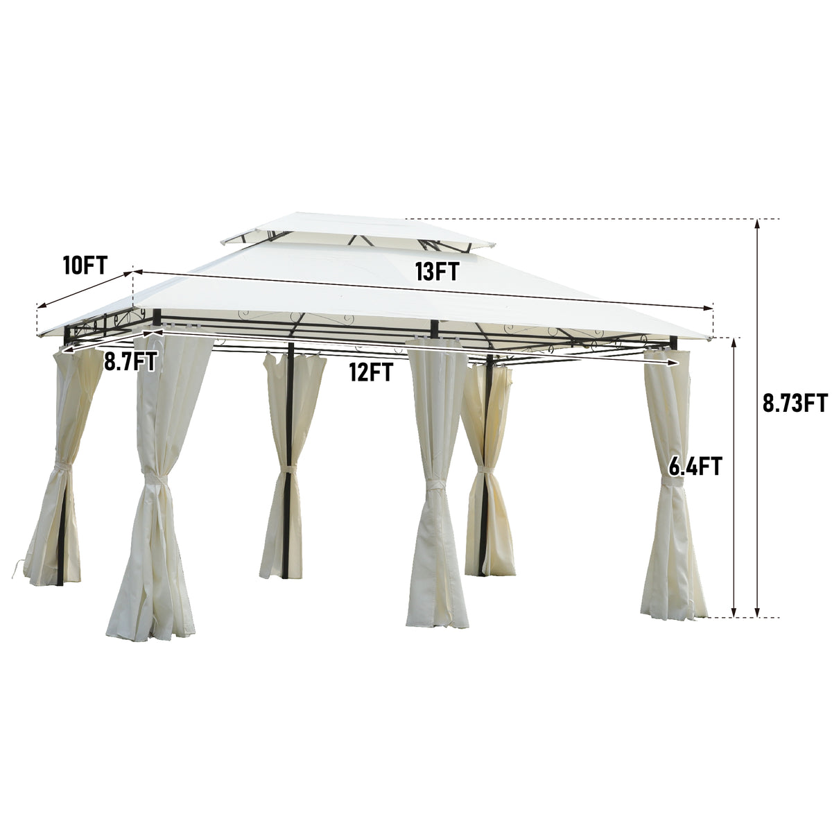 13x10 Outdoor Patio Gazebo Canopy Tent with Ventilated Double Roof