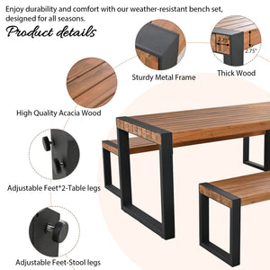 GO 3-Pieces Outdoor Dining Table With 2 Benches