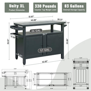 Metal Outdoor Grill Carts Cabinet with Wheels - Grey