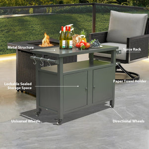Metal Outdoor Grill Carts Cabinet with Wheels - Grey
