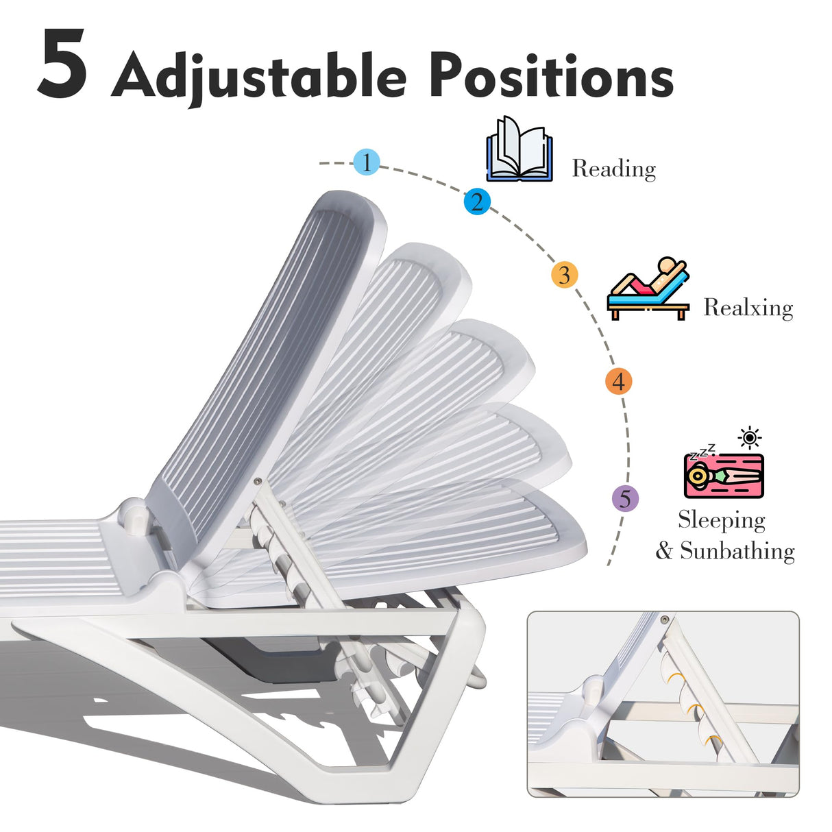 Outdoor Chaise Lounge With Adjustable Recliner And Table
