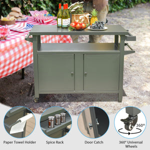 Metal Outdoor Grill Carts Cabinet with Wheels - Grey