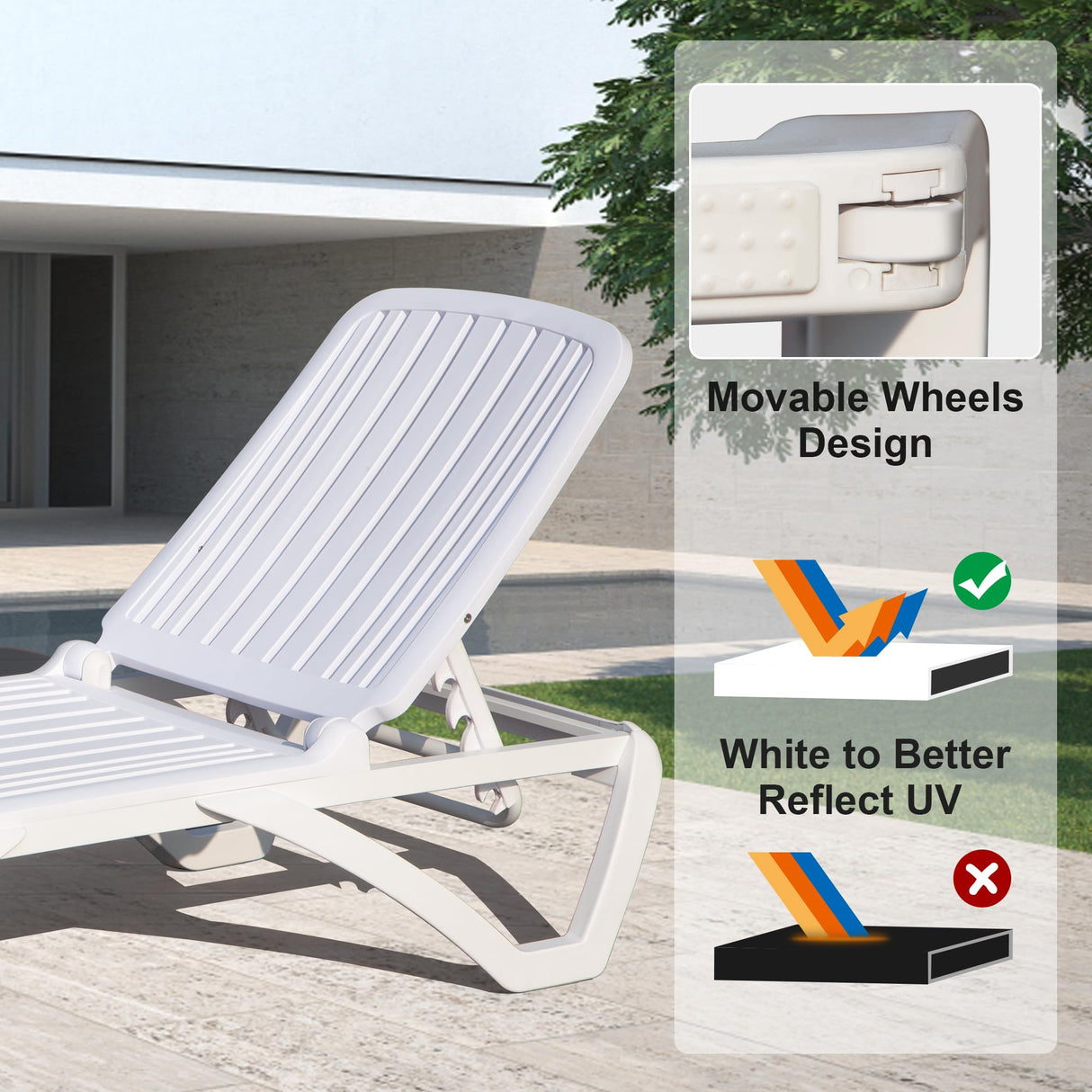 Outdoor Chaise Lounge With Adjustable Recliner And Table