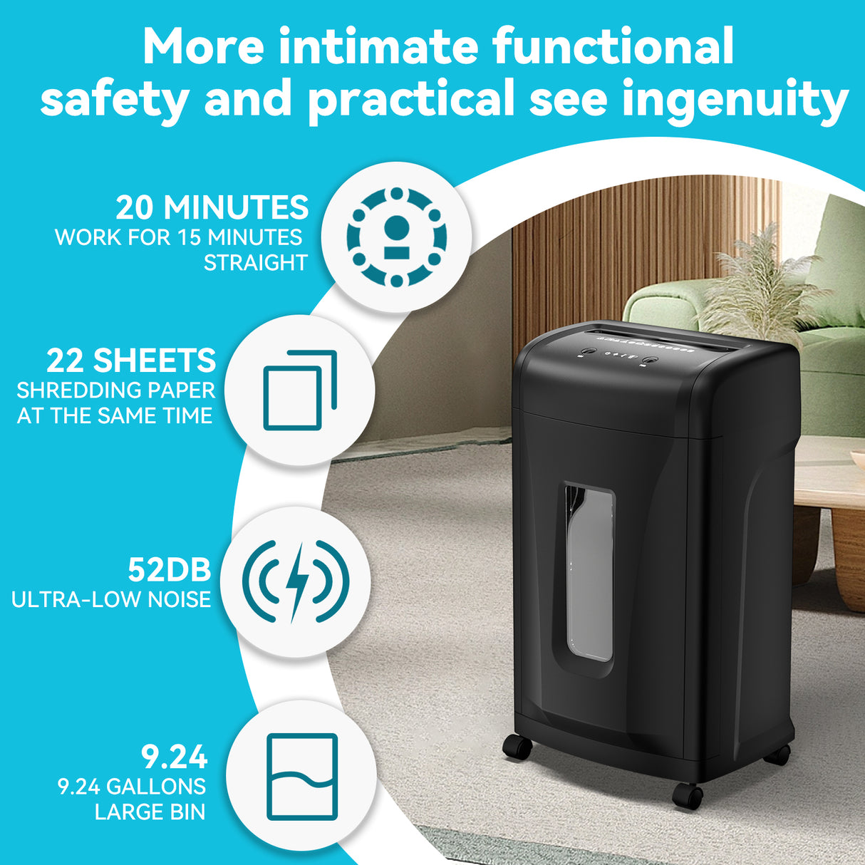 Large Commercial Heavy Duty 22-Sheet High Security Paper Shredder