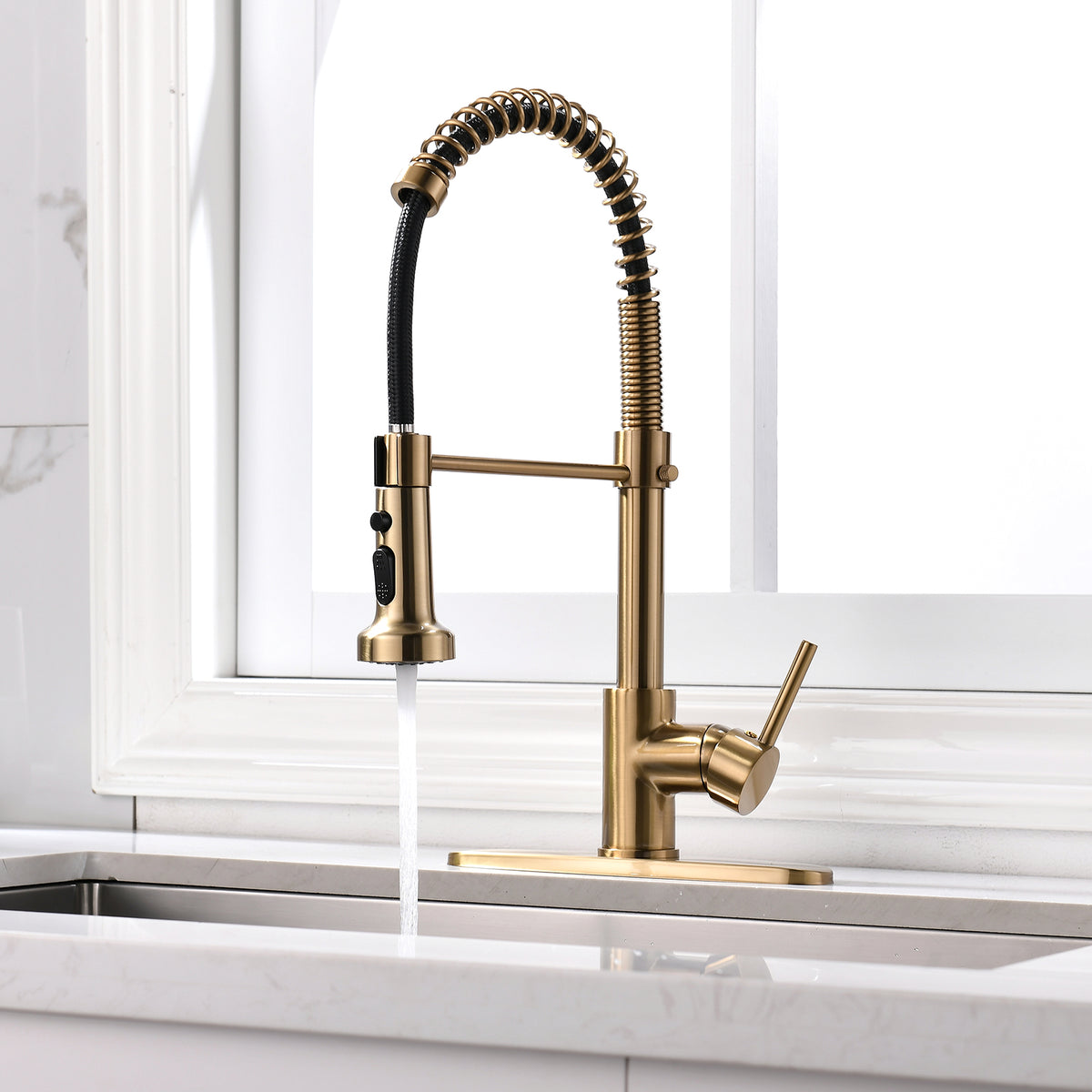 Commercial Brushed Nickel Kitchen Faucet with Pull Down Sprayer