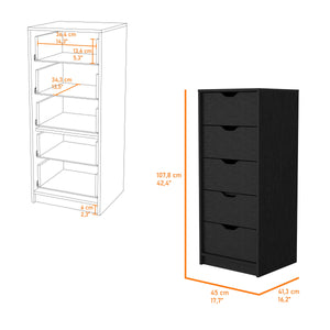 Wenge 5 Narrow Drawer Dresser with Compact Storage - Wenge