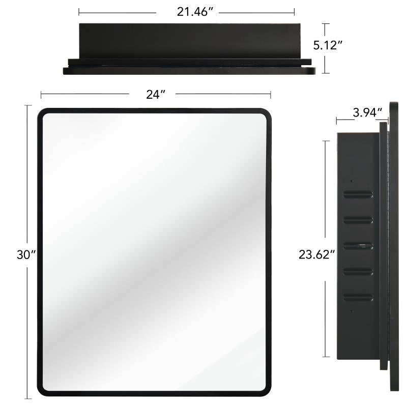 Black 24x30 Inch Metal Framed Wall Mount or Recessed Mirror Cabinet