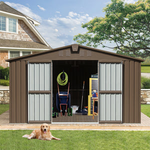 Backyard Storage Shed 11'x9' with Galvanized Steel Frame & Lockable Door