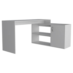 Axis Modern L-Shaped Computer Desk with Open & Closed Storage - White