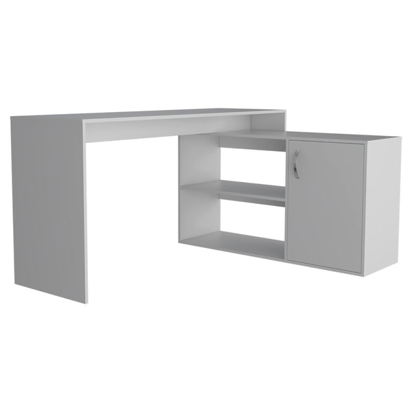 Axis Modern L-Shaped Computer Desk with Open & Closed Storage - White