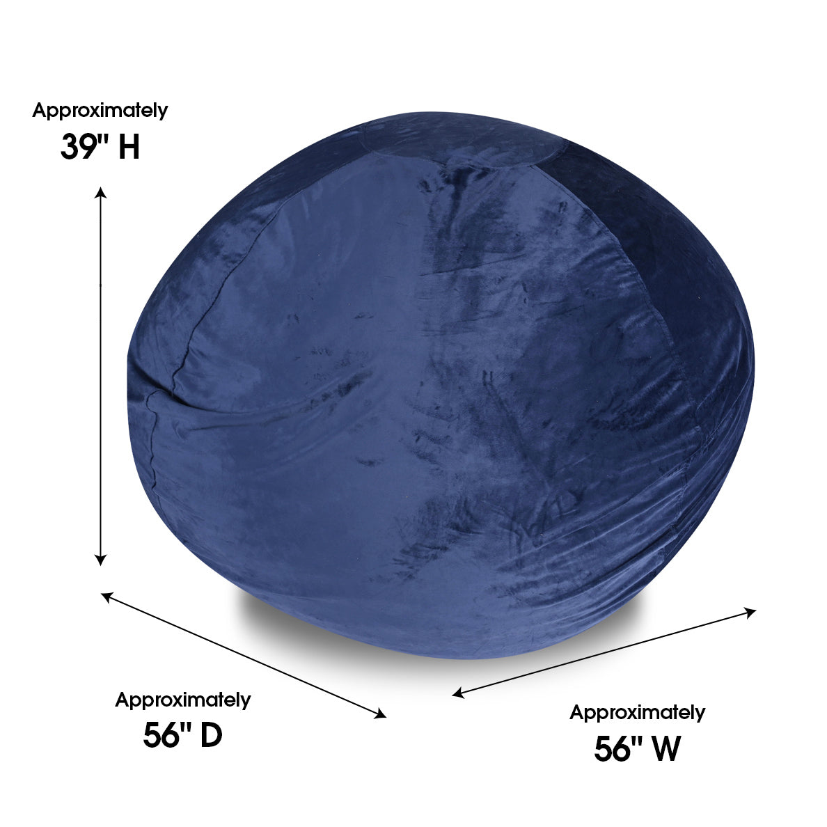 Minky Velvet Bean Bag Chair - Navy 5ft Plush Floor Chair