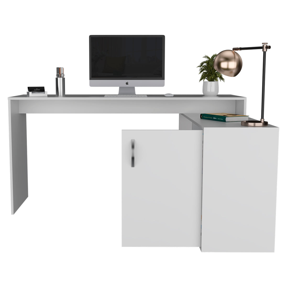 Axis Modern L-Shaped Computer Desk with Open & Closed Storage - White