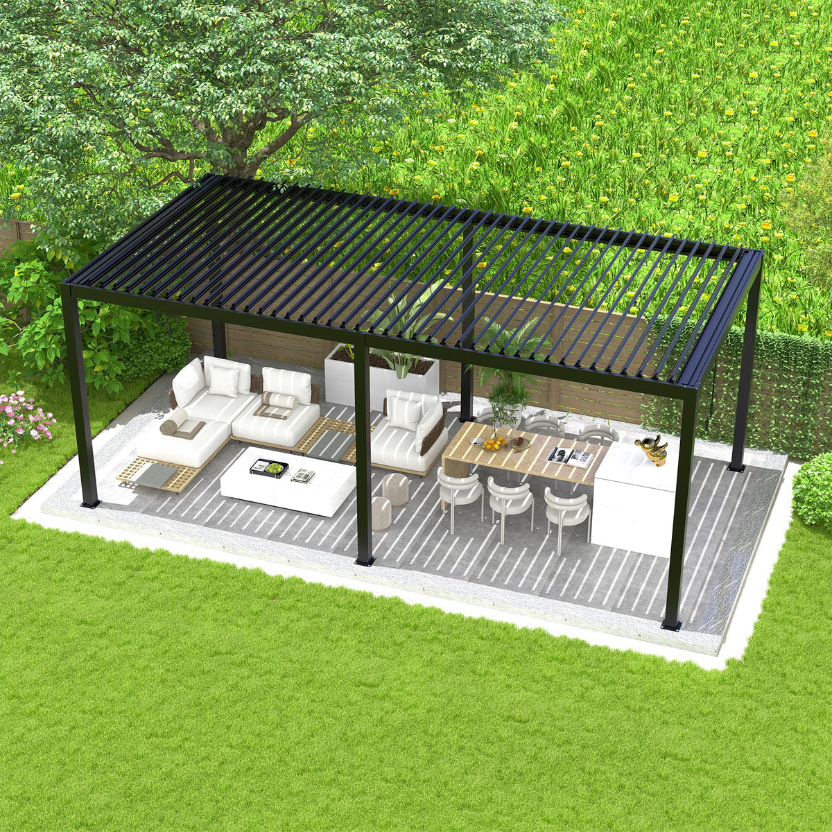 8640E Louver Pergola 10x19ft Aluminum Frame & Steel Louvers