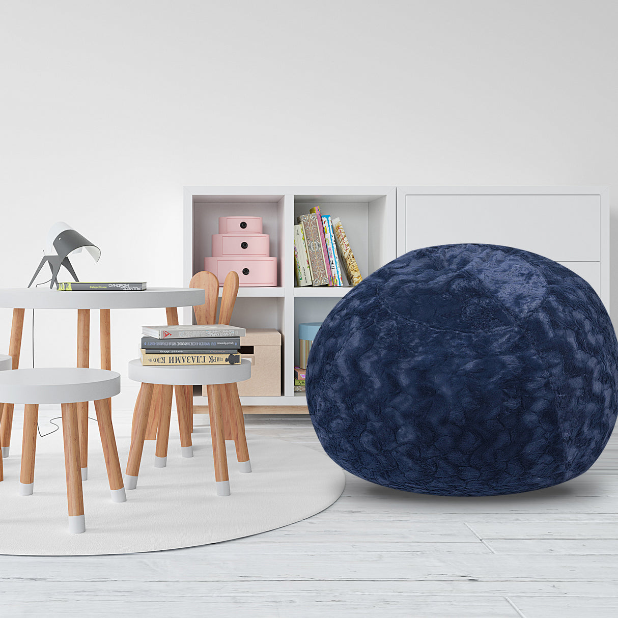 Faux Fur Bean Bag Chair, Navy - 4ft Cozy Lounger